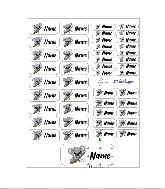 Baurelia Stickerset mit Name Koala 6