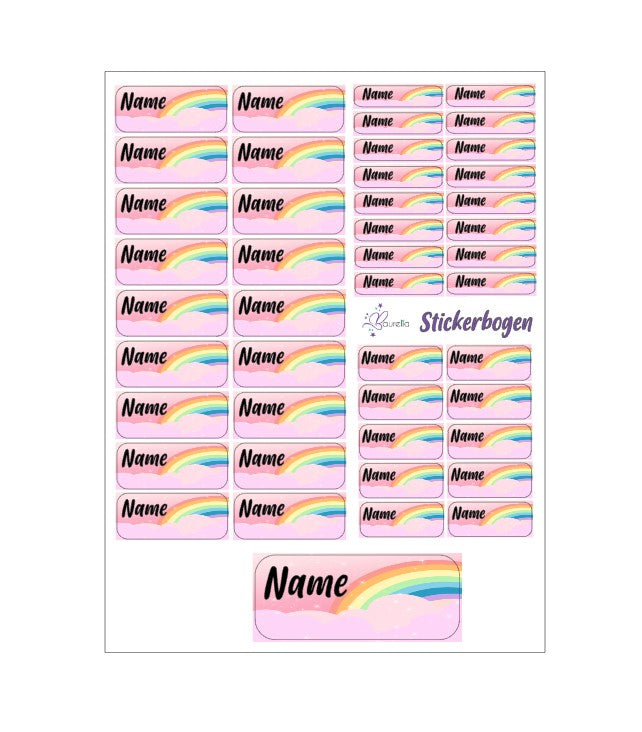 Baurelia Stickerset mit Name Regenbogen 1