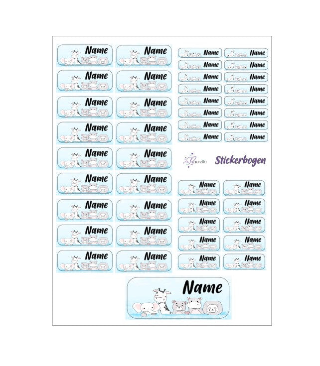 Baurelia Stickerset mit Name Tiere 3