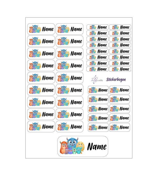 Baurelia Stickerset mit Name Monster 1