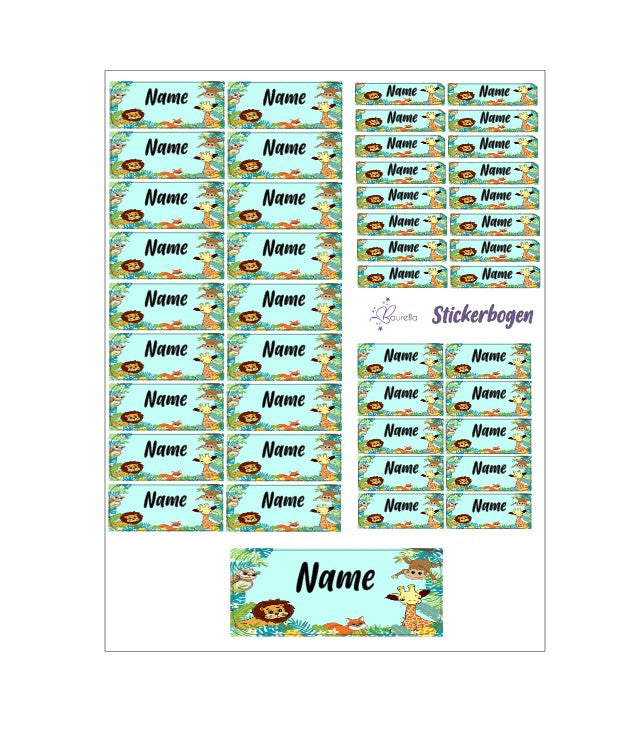 Baurelia Stickerset mit Name Tiere 1