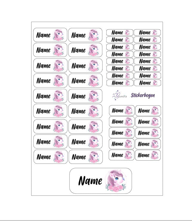 Baurelia Stickerset mit Name Einhorn 6