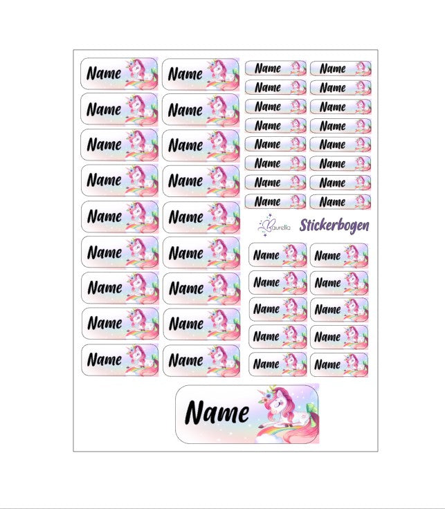 Baurelia Stickerset mit Name Einhorn 1