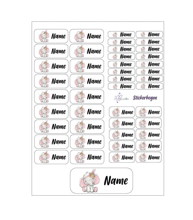 Baurelia Stickerset mit Name Elefant 2