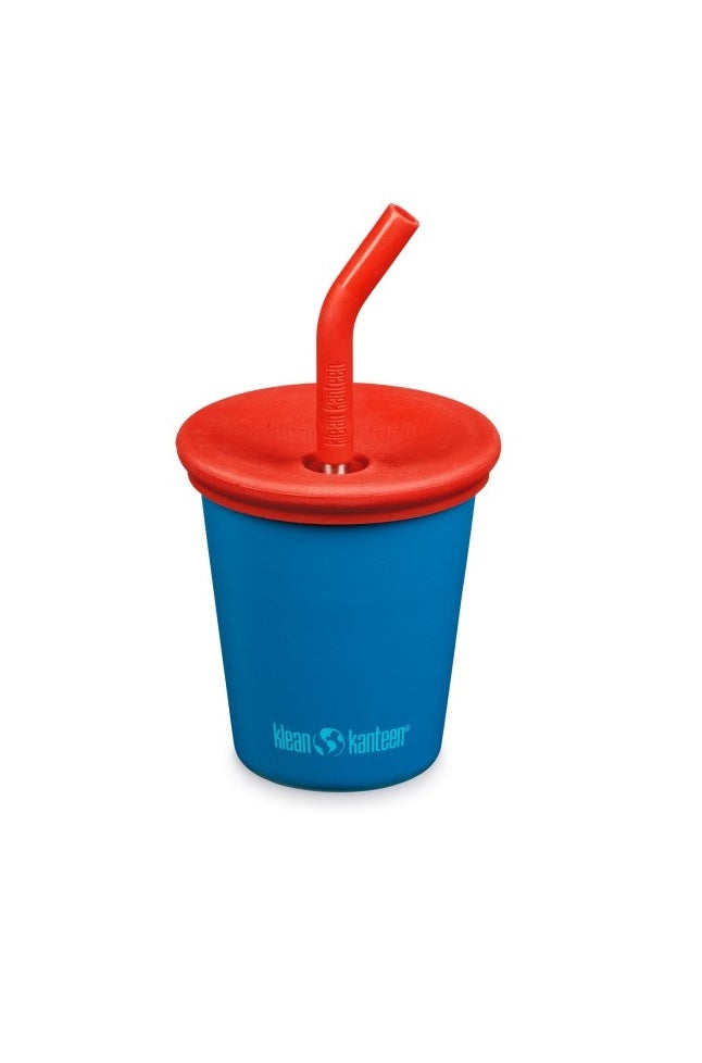Kinder Edelstahl Trinkbecher mit Strohhalm Dunkelblau