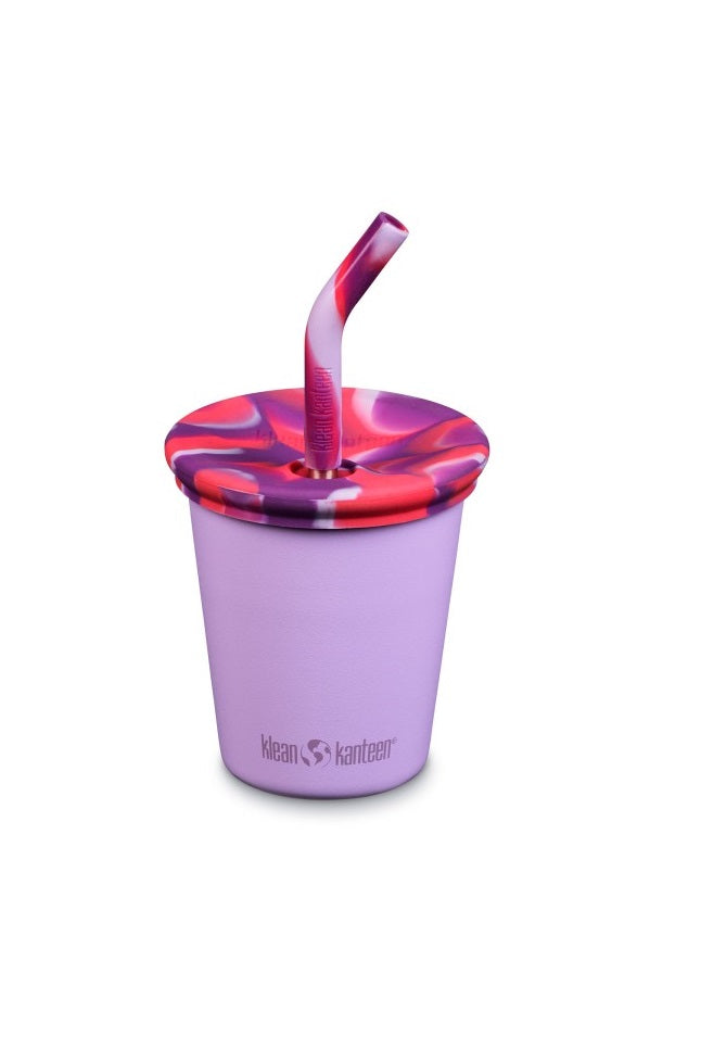 Kinder Edelstahl Trinkbecher mit Strohhalm Lavendel
