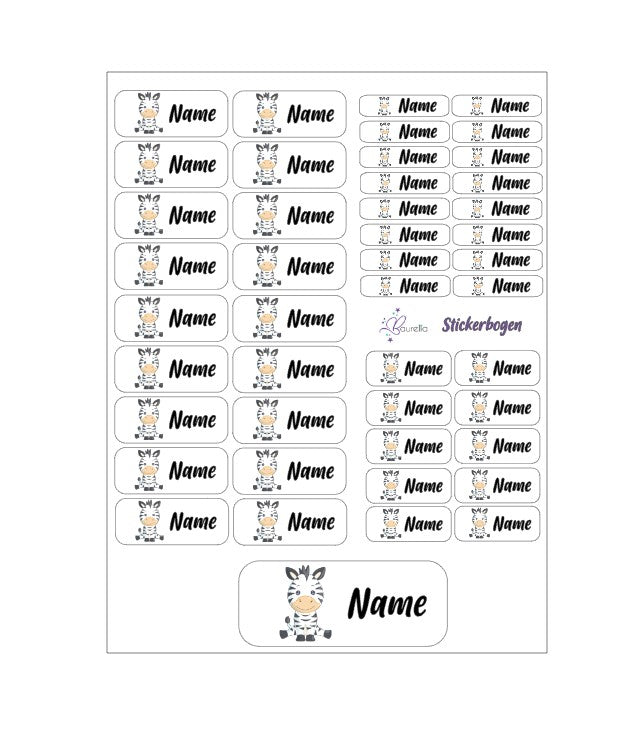 Baurelia Stickerset mit Name Zebra 2