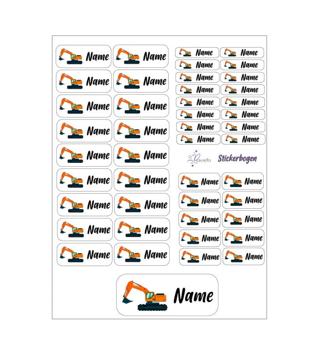Baurelia Stickerset mit Name Bagger 4