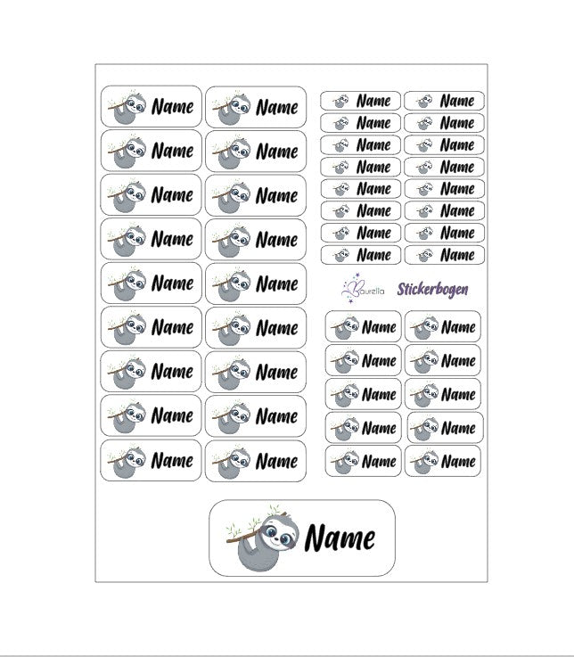 Baurelia Stickerset mit Name Faultier 1