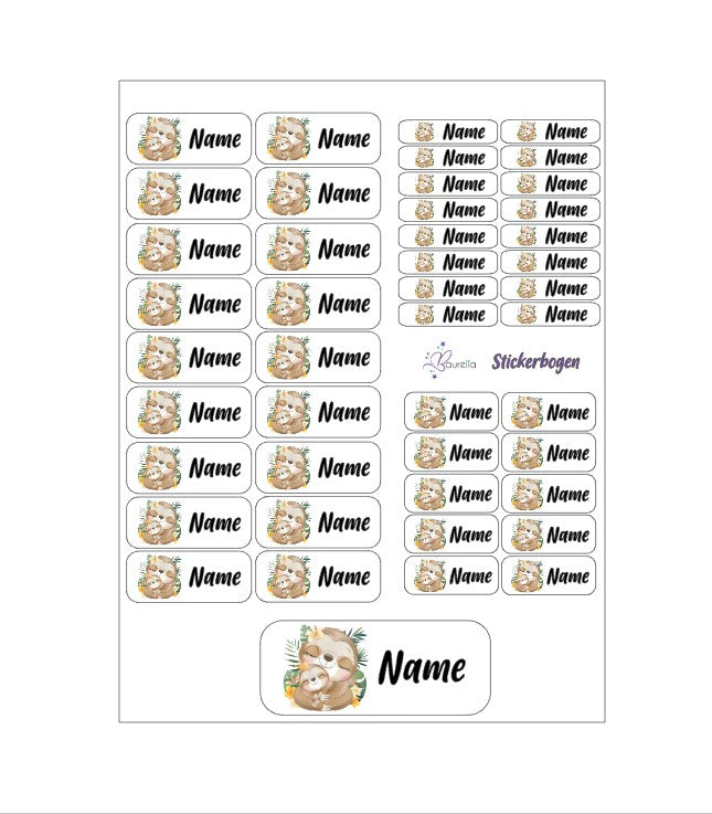 Baurelia Stickerset mit Name Faultier 2