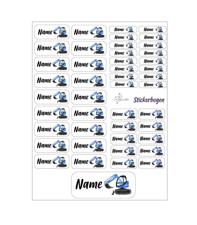 Baurelia Stickerset mit Name Bagger 2