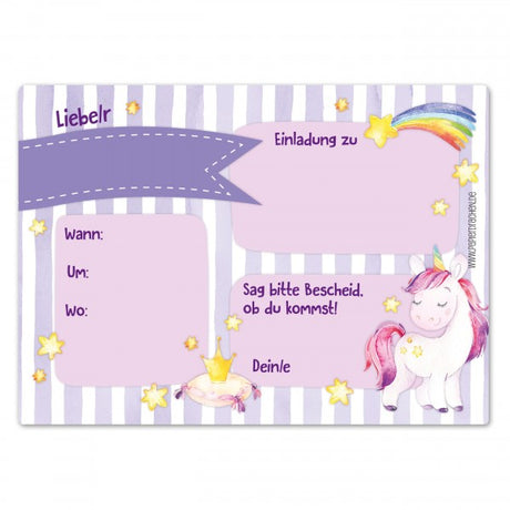 12 Einladungskarten Kindergeburtstag Feen & Einhorn