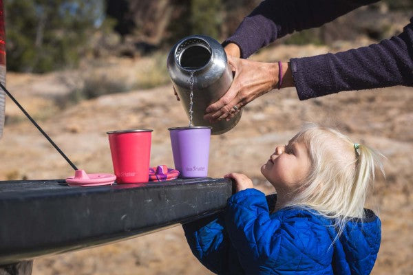 Kinder Edelstahl Trinkbecher mit Strohhalm Lavendel