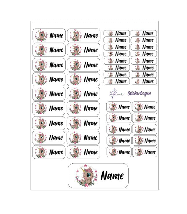 Baurelia Stickerset mit Name Einhorn 11
