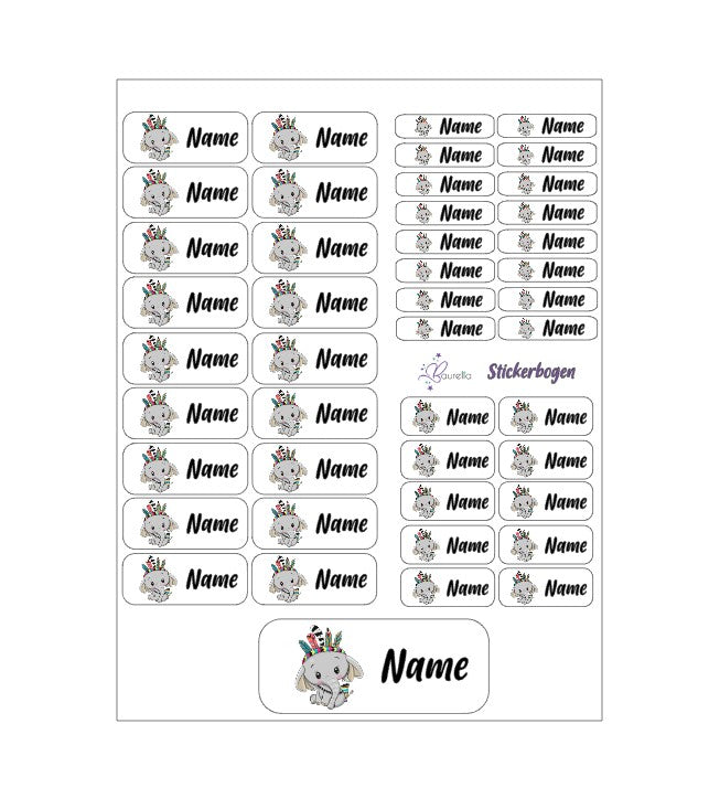 Baurelia Stickerset mit Name Elefant 4