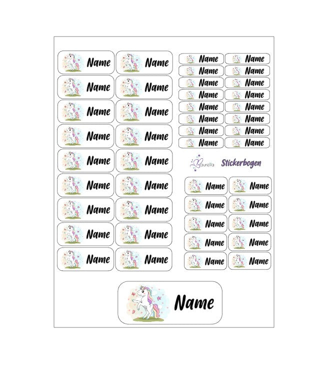 Baurelia Stickerset mit Name Einhorn 10
