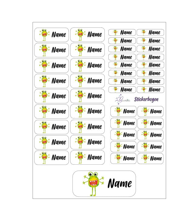 Baurelia Stickerset mit Name Monster 3