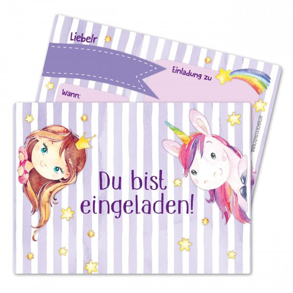 12 Einladungskarten Kindergeburtstag Feen & Einhorn