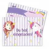 12 Einladungskarten Kindergeburtstag Feen & Einhorn