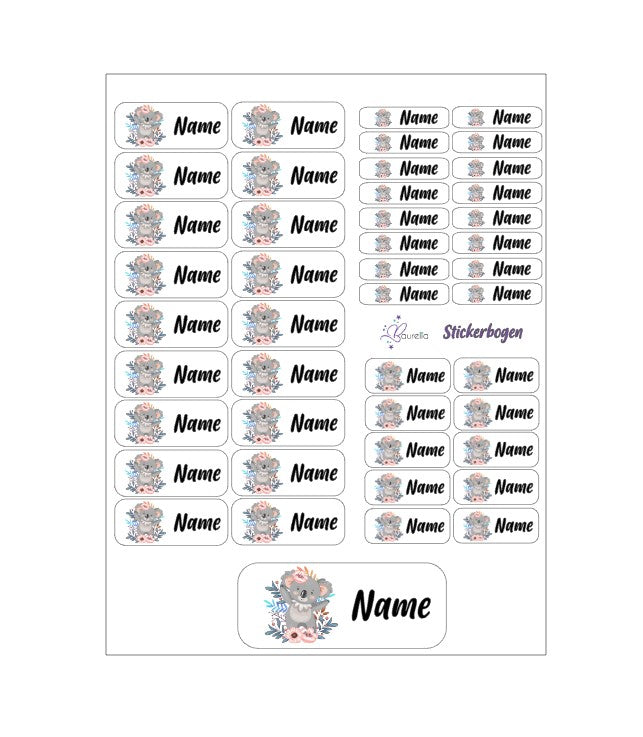 Baurelia Stickerset mit Name Koala 2