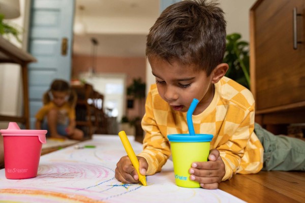 Kinder Edelstahl Trinkbecher mit Strohhalm Lila