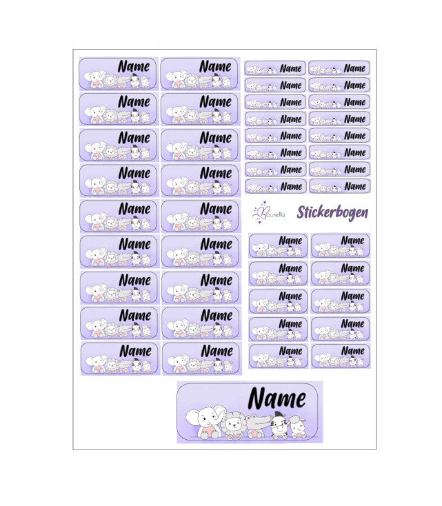 Baurelia Stickerset mit Name Tiere 2