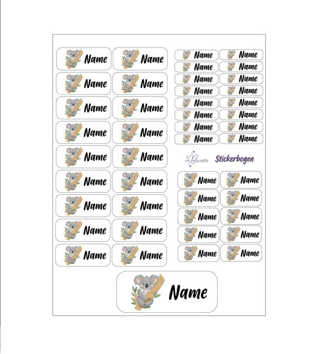Baurelia Stickerset mit Name Koala 3