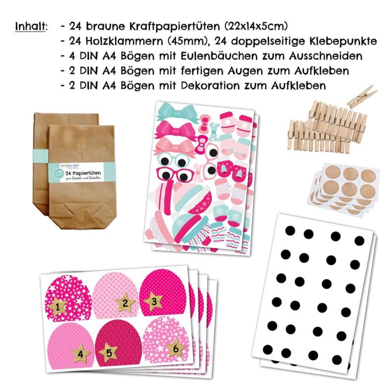 Adventskalender Eule Pink