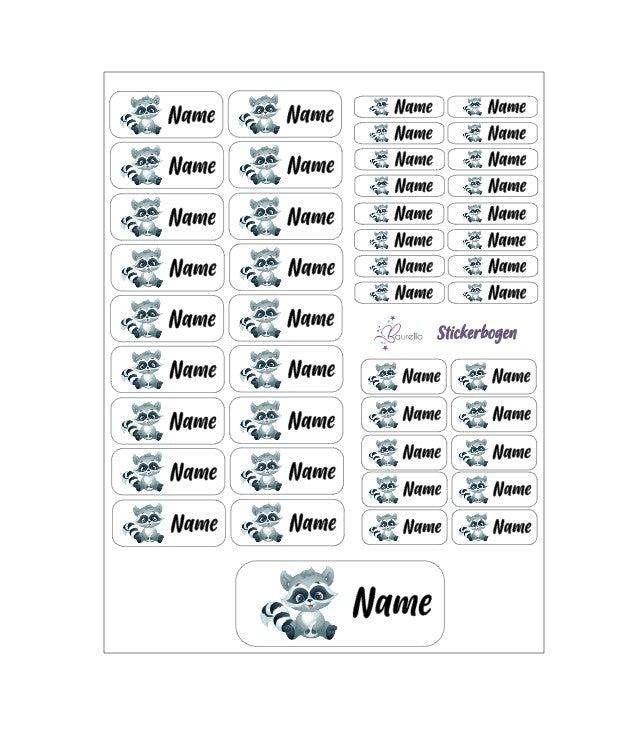Baurelia Stickerset mit Name Waschbär 4