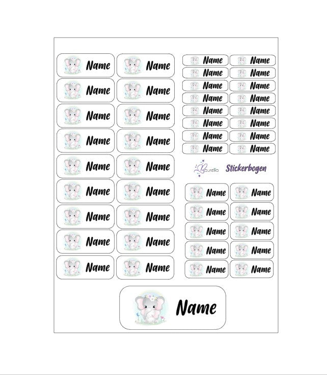 Baurelia Stickerset mit Name Elefant 5