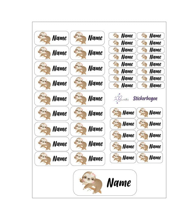 Baurelia Stickerset mit Name Faultier 4