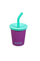 Kinder Edelstahl Trinkbecher mit Strohhalm Lila