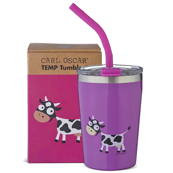 Kinder Thermbobecher Carl Oscar mit Strohhalm Pink