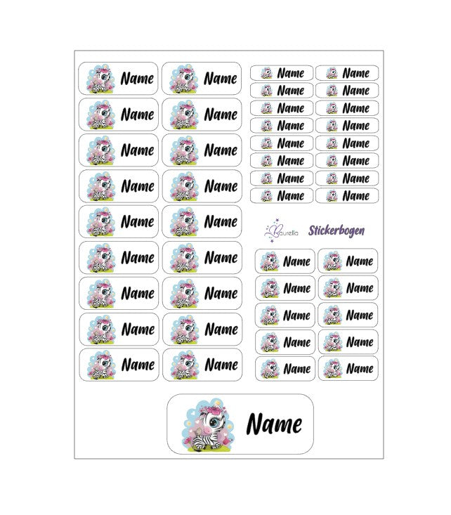 Baurelia Stickerset mit Name Zebra 3