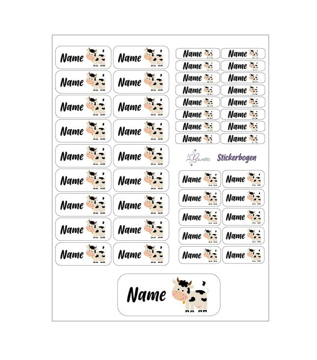 Baurelia Stickerset mit Name Kuh 1
