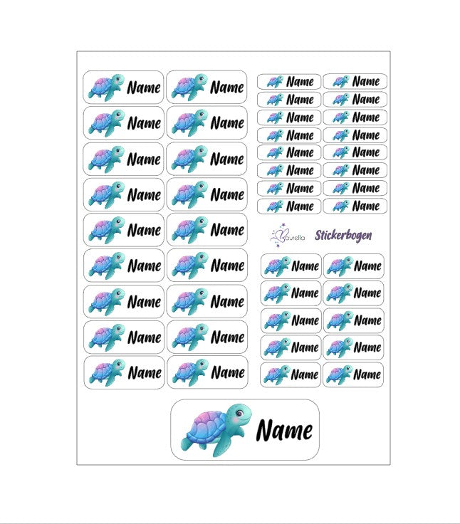Baurelia Stickerset mit Name Schildkröte 1