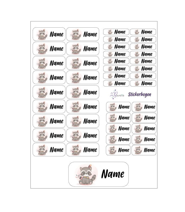 Baurelia Stickerset mit Name Waschbär 2