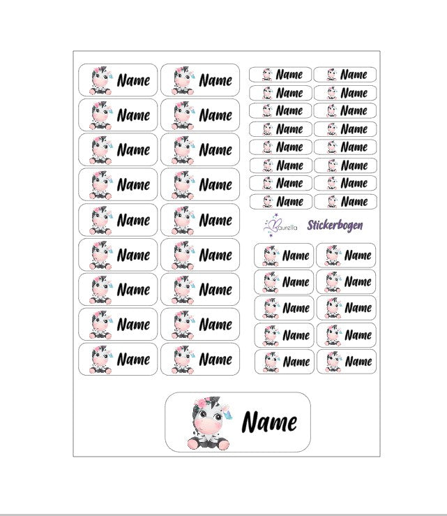Baurelia Stickerset mit Name Zebra 1