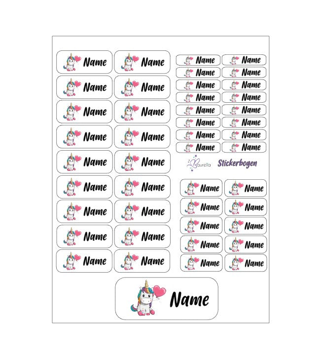 Baurelia Stickerset mit Name Einhorn 9